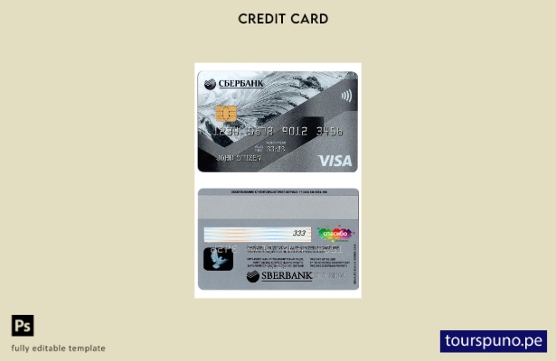 listo para imprimir plantilla gris de tarjeta de crédito visa Sberbank de Rusia